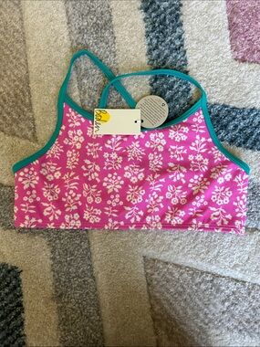 Mini Boden Pink Floral Bikini Top with Teal Trim